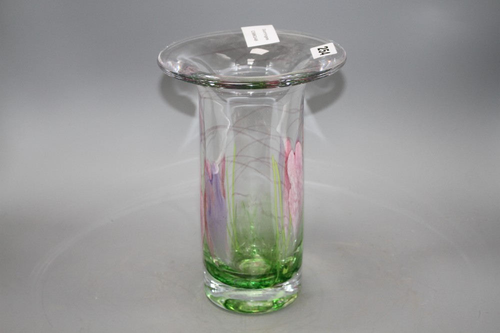 A Caithness glass vase, decorated with stylised crocuses, height 25cm, with original box
